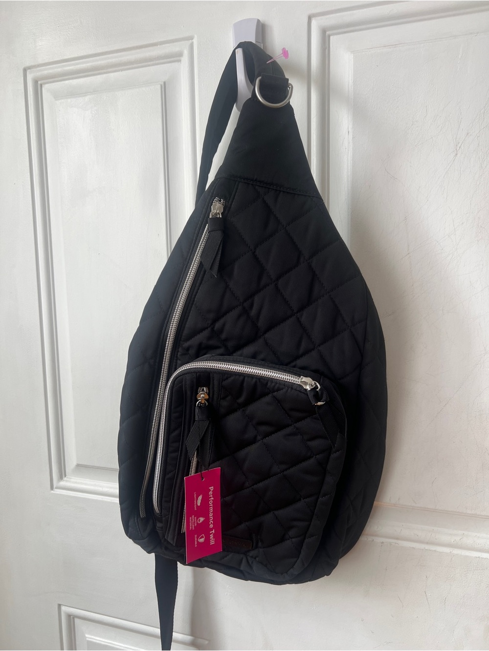 Vera Bradley Quilted Gray Crossbody Sling with Metal Logo